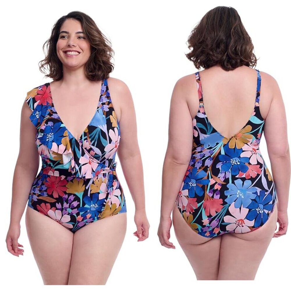 NWT Profile by Gottex Melody Ruffle V-Neck One Piece Swimsuit 18